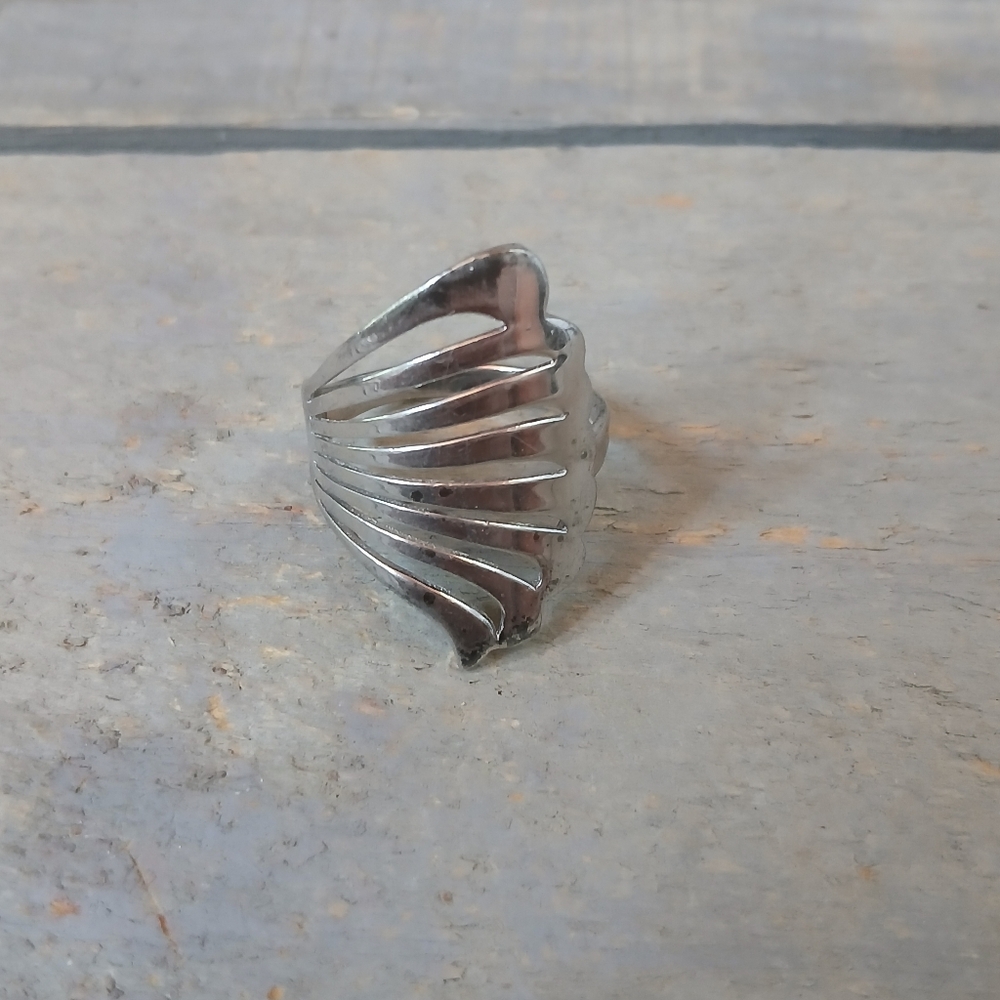 Sterling Silver Feather Wing Fan Ring Statement Ring Size 11 - Picture 4 of 16